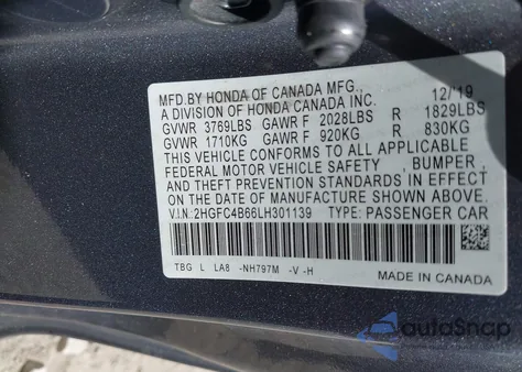 2020 Honda Civic Lx из США, поврежденный, VIN 2HGFC4B66LH301139